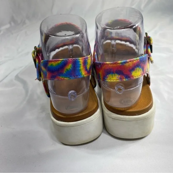Wonder Nation Multi-Color Spiral Tie-Dye Ankle Strap Open Toe Platform Sandals - Picture 3 of 9